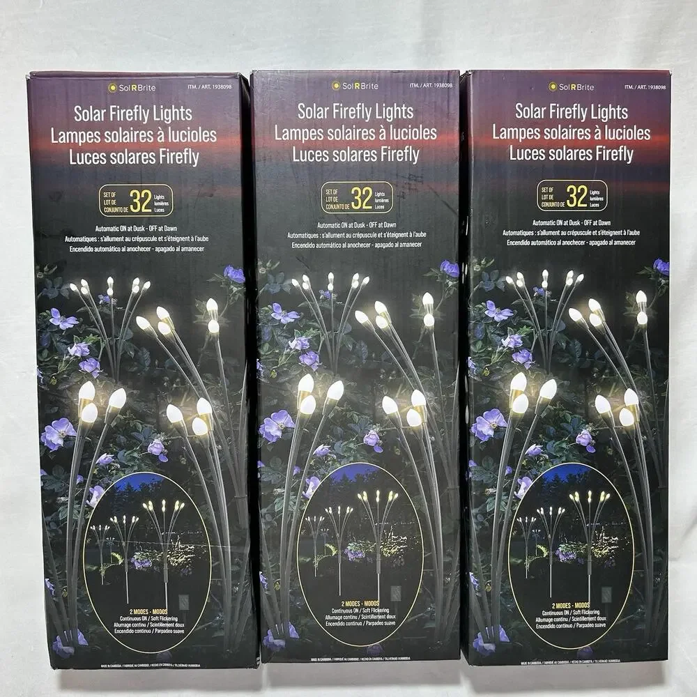 32 Solar Lights Firefly Garden SolR Brite Outdoor Waterproof Warm White Lot Of 3